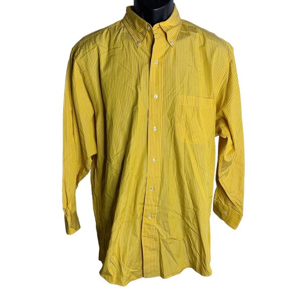 Brooks Brothers Button Down Dress Shirt 16-2 Yellow Striped Long Sleeve Pocket - Picture 1 of 6